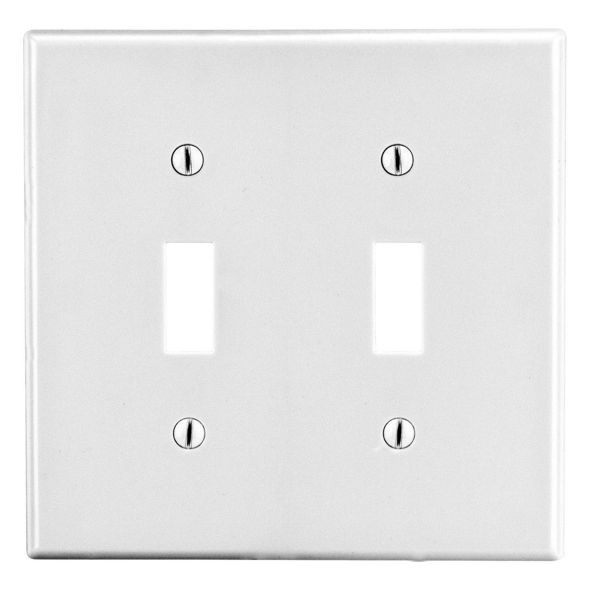 P2W Non-Metallic Standard Wall Plate, 2 Gangs, 4.69 in W x 4.63 in H, Polycarbonate Thermoplastic, White