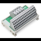 Power distribution PCB, similar to "P" UMK-PVB 2/32/ZFKDS (2302379).  2-poles x 2-pos 30 Amp input to 2-poles x 16-pos output