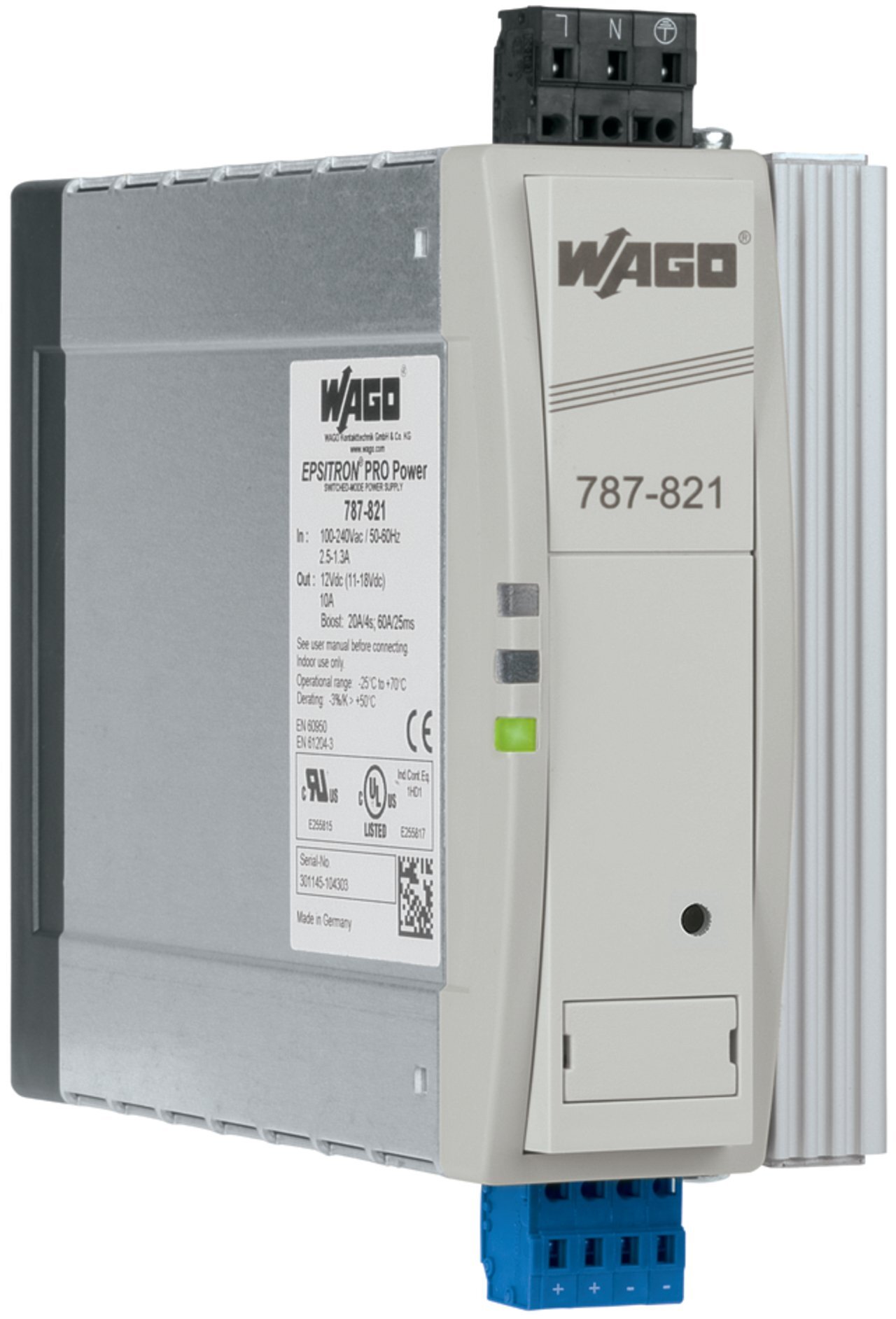 787-821 Switched-mode Power Supply, 100 to 240 V Input, 12 V DC Output, 120 W Power Rating, 0.97 A, DIN Rail Mounting