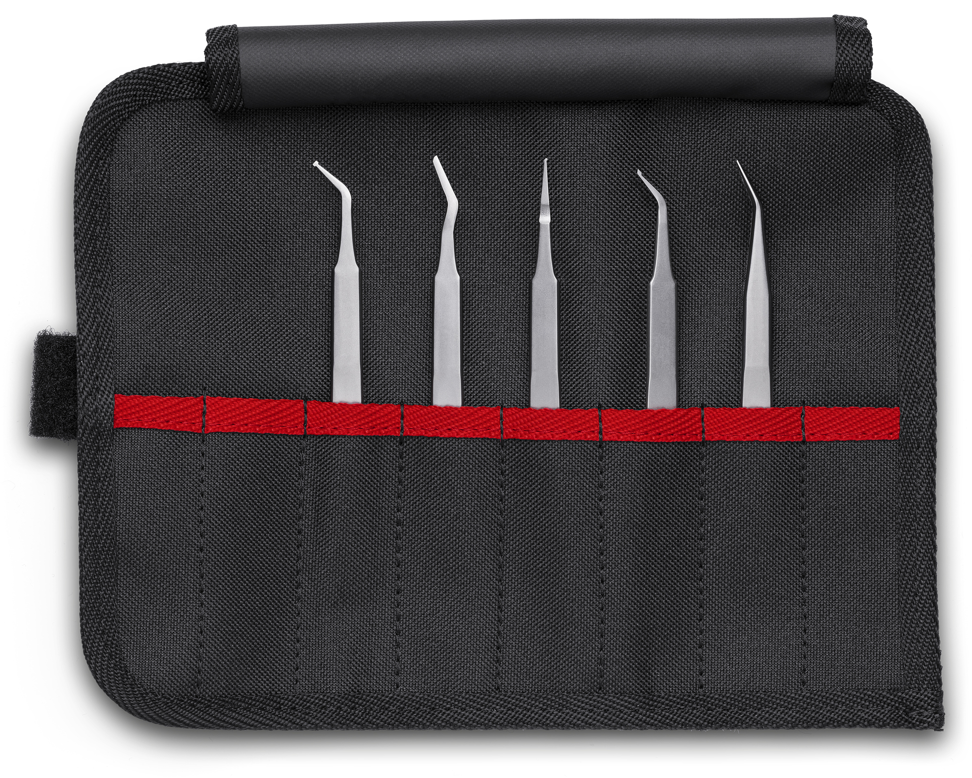 5 Pc Stainless Steel Tweezers Set in Tool Roll-SMD, 7 1/2 in.