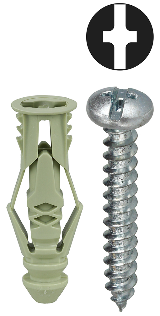 TG12KTP Hollow Triple Grip Wall Anchor Kit, 101 Pieces, Nylon