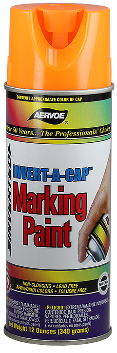 Invert-A-Cap Marking Paint, Fluorescent Orange, 16 oz. Aerosol, 12 oz. net weight