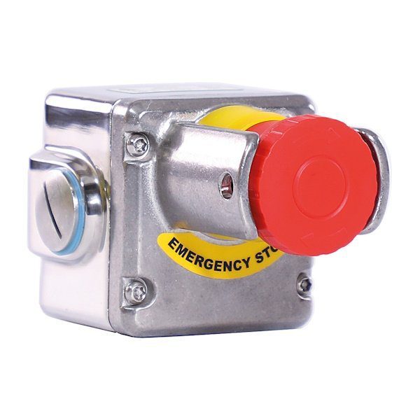 ES-SS-P Emergency Stop Device with Shroud 3-Pole Contacts, Stainless Steel, 1/2 NPT, 2NC 1NO