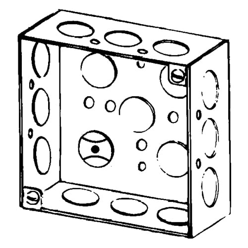4S-1/2 Square Box, Steel, 21 cu-in Capacity, (16) Outlets, (16) Knockouts, 4 in H x 4 in W x 1-1/2 in D