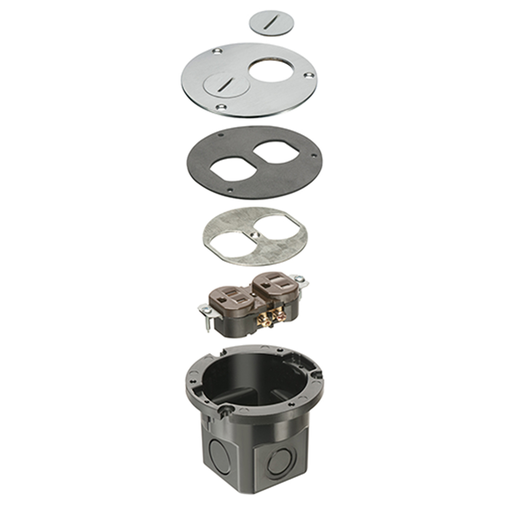 FLB3520NL Floor Box Kit With Threaded Plug, Nickel/Plastic, 1 Gang