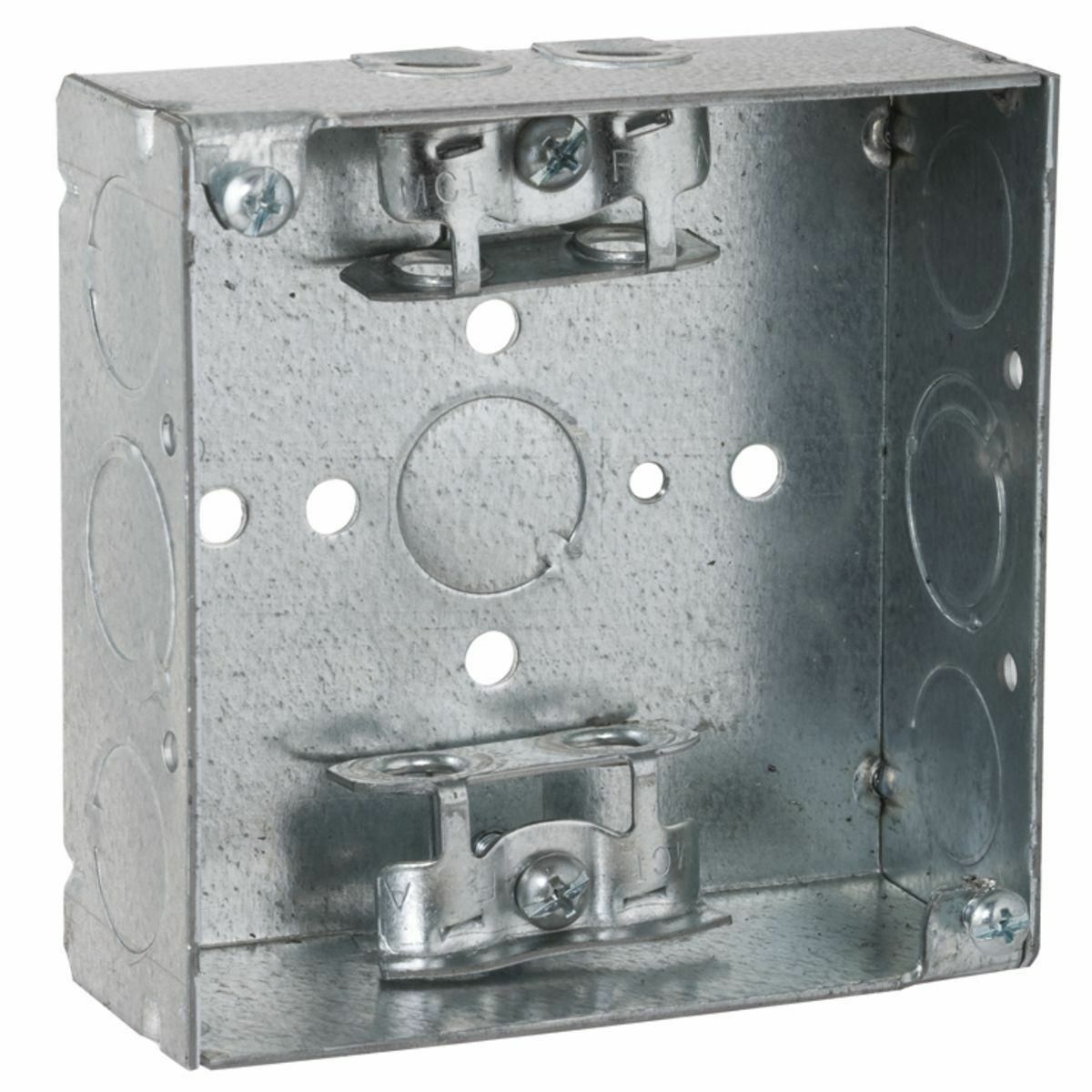 213 Square Box, Steel, 21 cu-in Capacity, (11) Knockouts, 4 in H x 4 in W x 1-1/2 in D