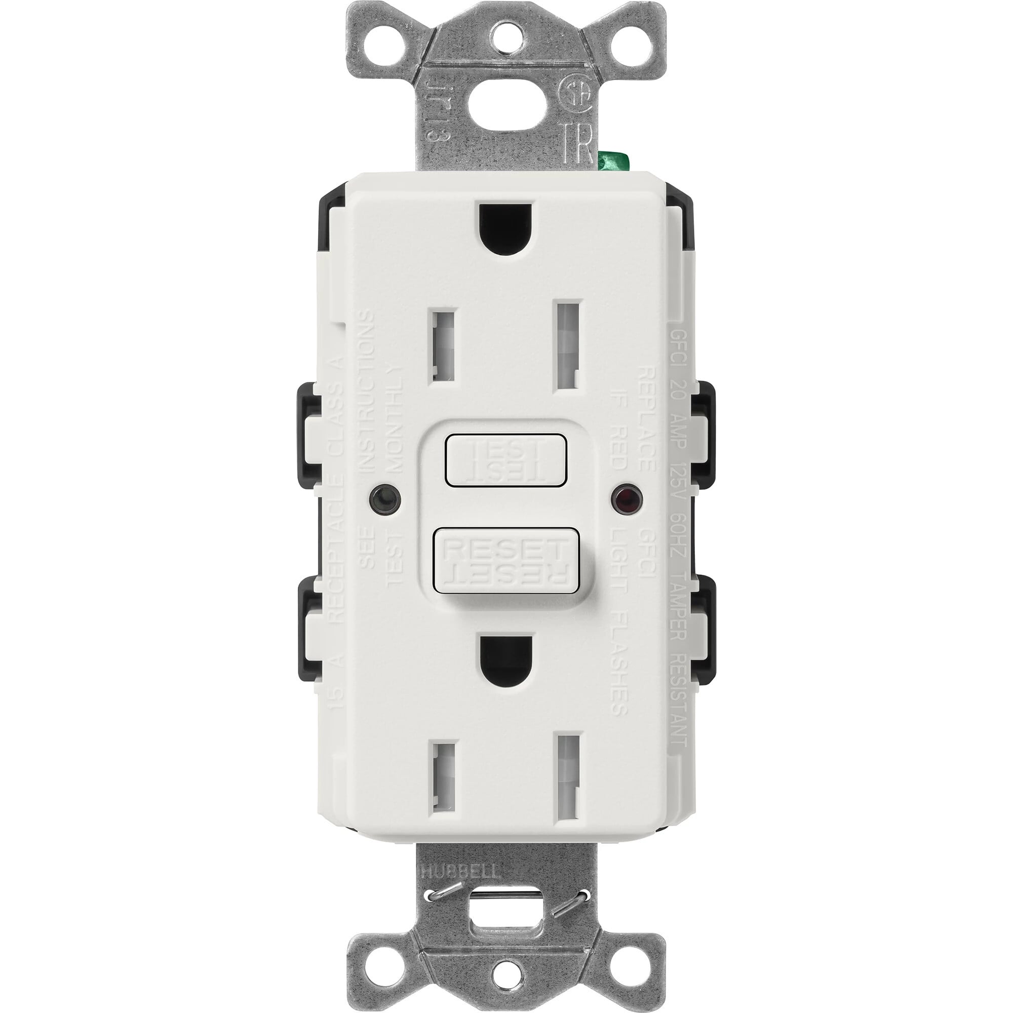 SCR-15-GFST-LG Claro Tamper-Resistant GFCI Duplex Receptacle, Decorator-Style Outlet, 15 Amp, Self-Testing, Satin, Lunar Gray