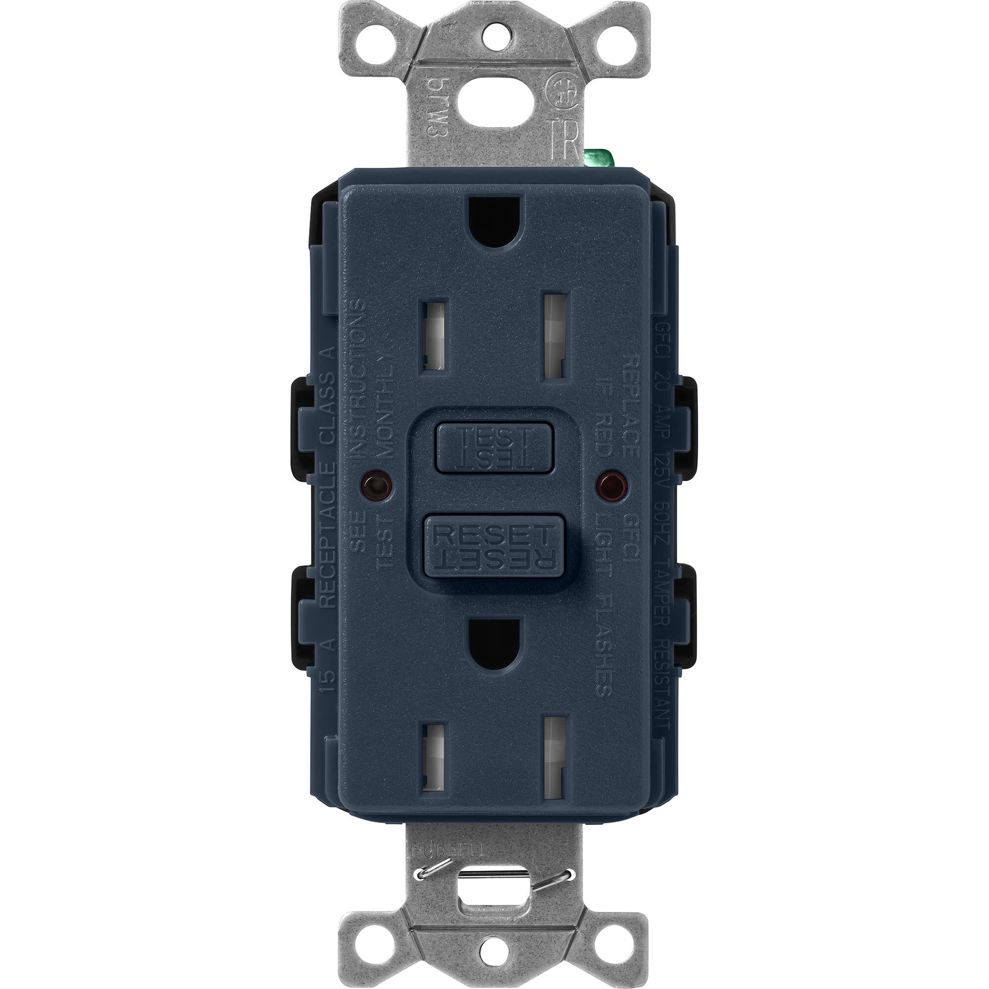 SCR-15-GFST-DE Claro Tamper-Resistant GFCI Duplex Receptacle, Decorator-Style Outlet, 15 Amp, Self-Testing, Satin, Deep Sea