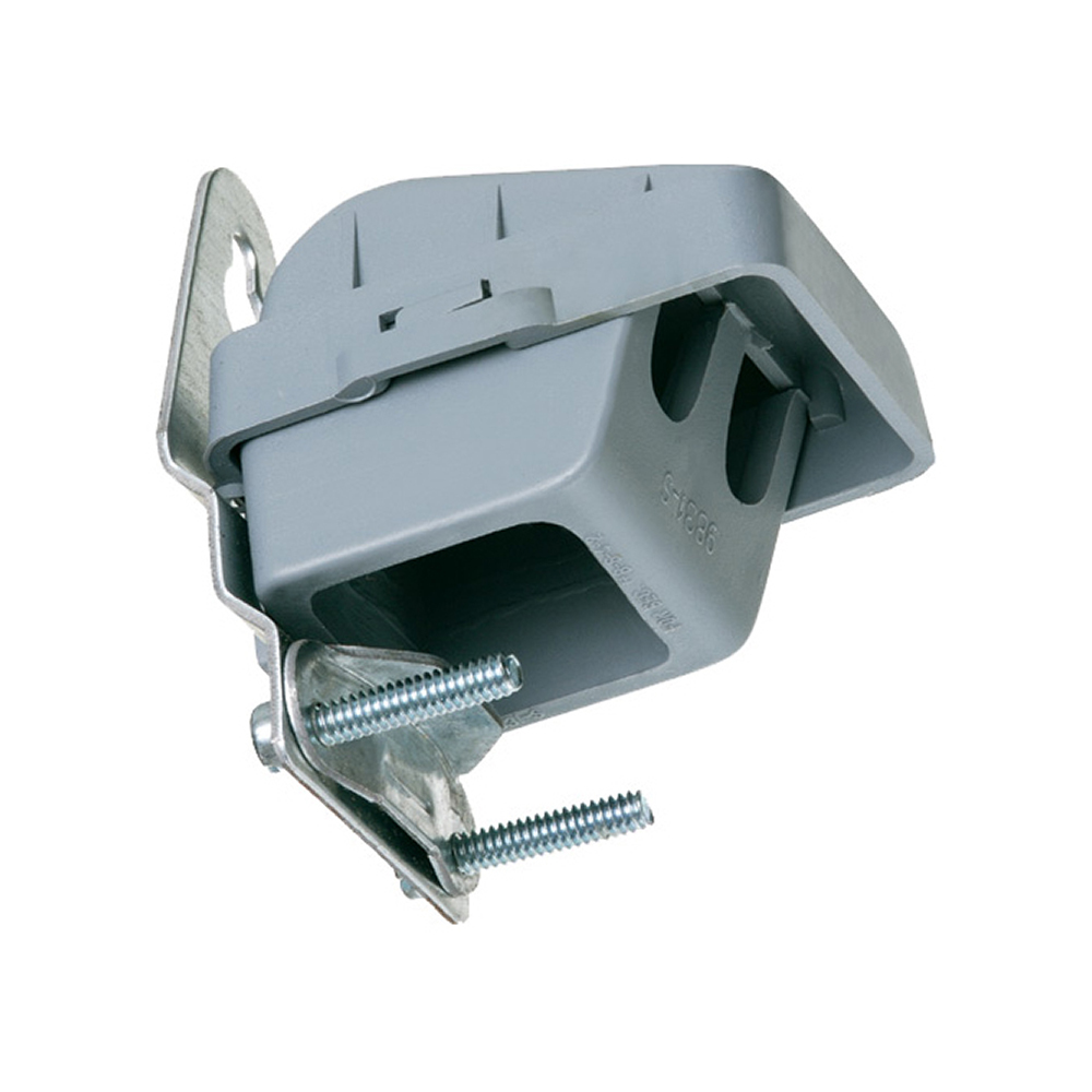 PVC entrance cap with galvanized steel strap. Wire Size (2)#3, #6, #4 and #2. Wire Hole Size, two at .53