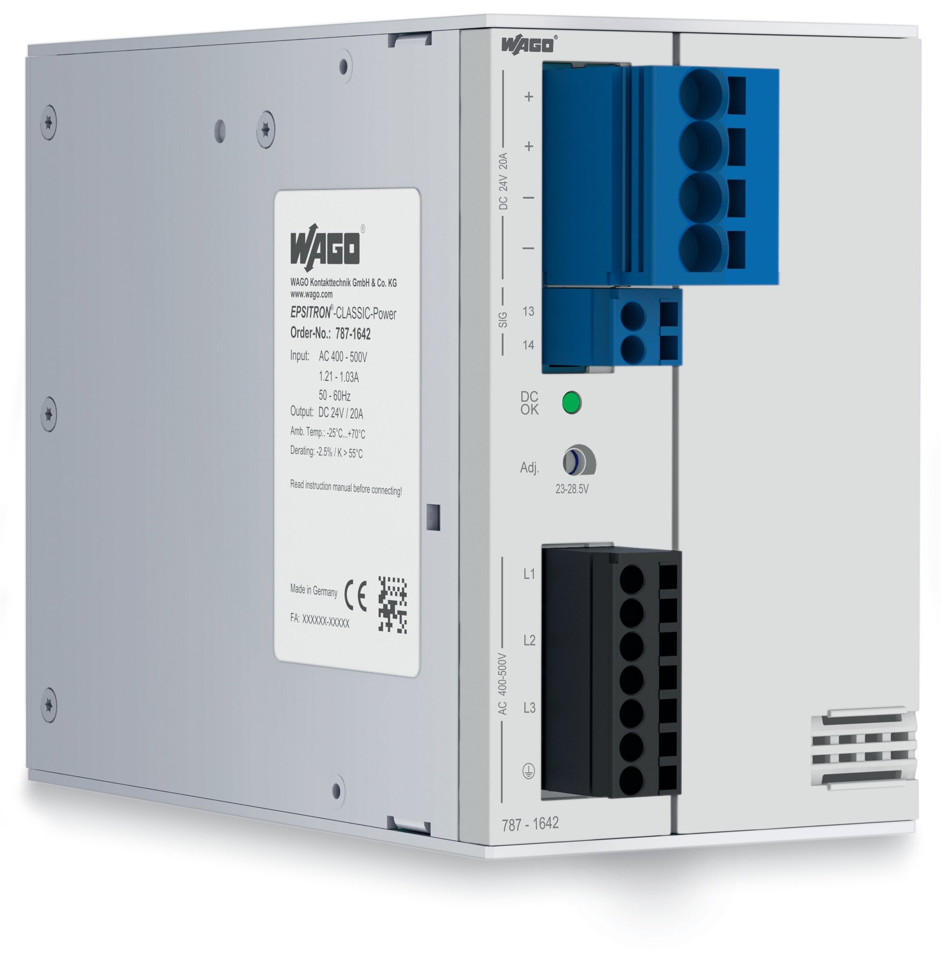 787-1642 3-Phase, 800 V Input, 24 V DC Output, DIN Rail Mount