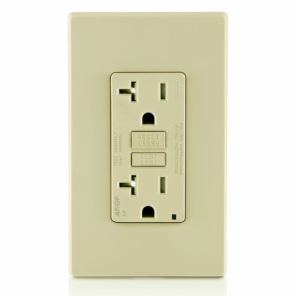 AGTR2-I Decora Dual Function Monochromatic Tamper-Resistant AFCI/GFCI Receptacle, 125 V AC, 20 A, 2 Poles, 3 Wires, Ivory