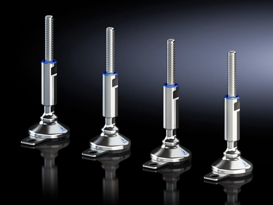 4000250 Leveling Foot With Base Attachment, 122 to 175 mm, Surface Mount, For Use With Hygienic Design Enclosure, 304 Stainless Steel
