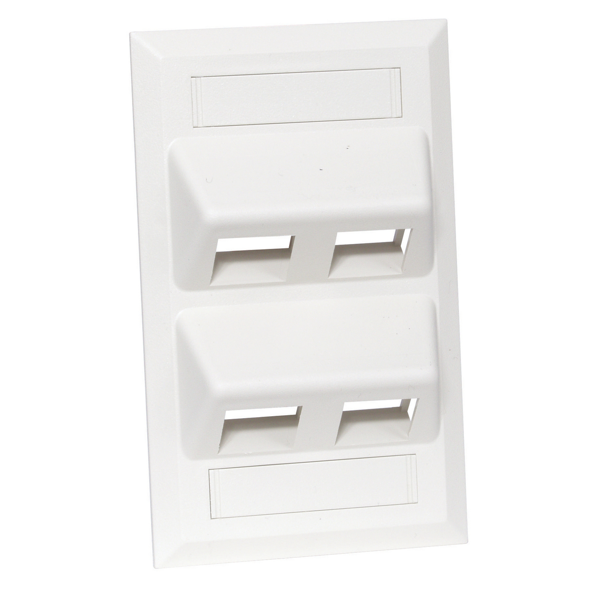 AFP14W Angled Molded Rear Load Standard Keystone Faceplate, 1 Gang, 4 Ports, 45 deg Jack/Audio/Video Module, Fastened Mount, ABS/Thermoplastic