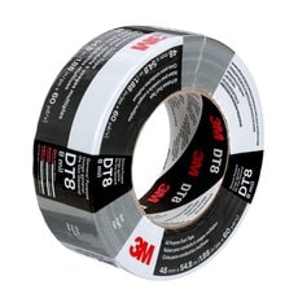 7100158345 DT8 All Purpose Tape, 54.8 m L 48 mm W, 8 mil THK, Synthetic Rubber Adhesive, Polyethylene Over Cloth Scrim Backing, Silver