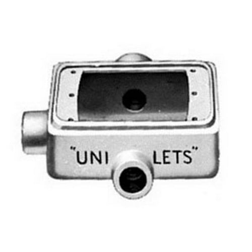 FST-1-75 Unilets Type FST Heavy Duty Shallow Device Box With Internal Ground Screw, Malleable Iron, 25 cu-in Capacity, 1 Gangs, 3 Outlets, 3 Knockouts, 4.56 in H x 2.81 in W x 2 in D