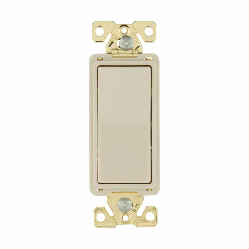 Eaton commercial grade decorator switch, Box, #14-10 AWG, 20A, Flush, 120/277V, Back/push, Antimicrobial paddle, Maintained, Almond, Motor Control, Fan, LED, Incand, ELV,MLV,CFL, Florscnt, Halogen, Three-way, Thermoplastic 647659