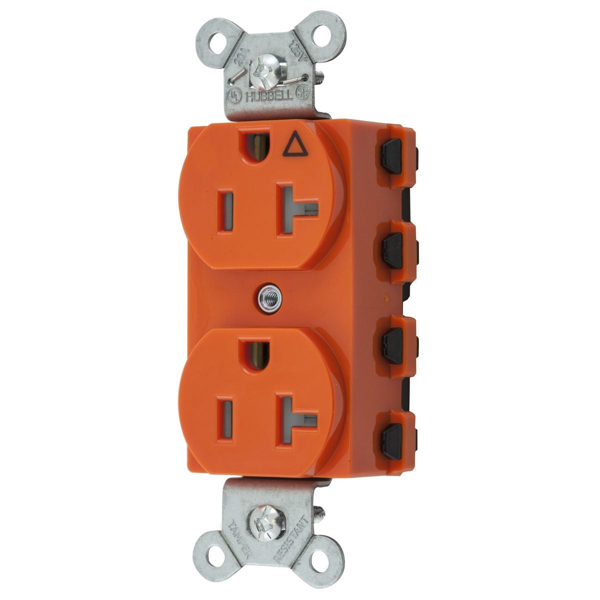SNAP5362IGTRA 1-Phase Duplex Extra Heavy Duty Isolated Ground Standard Tamper Resistant Traditional Screw Mount Straight Blade Receptacle, 125 V AC, 20 A, 2 Poles, 3 Wires, Orange