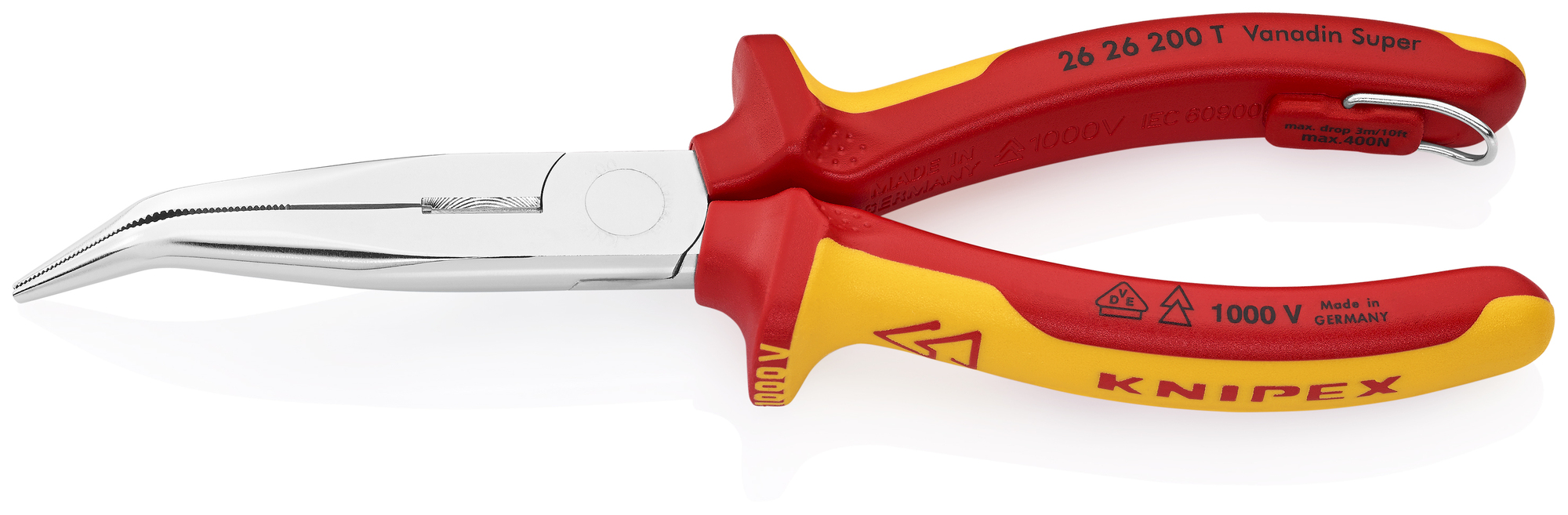 Long Nose 40° Angled Pliers with Cutter-1000V Insulated-Tethered Attachment, 8 in.