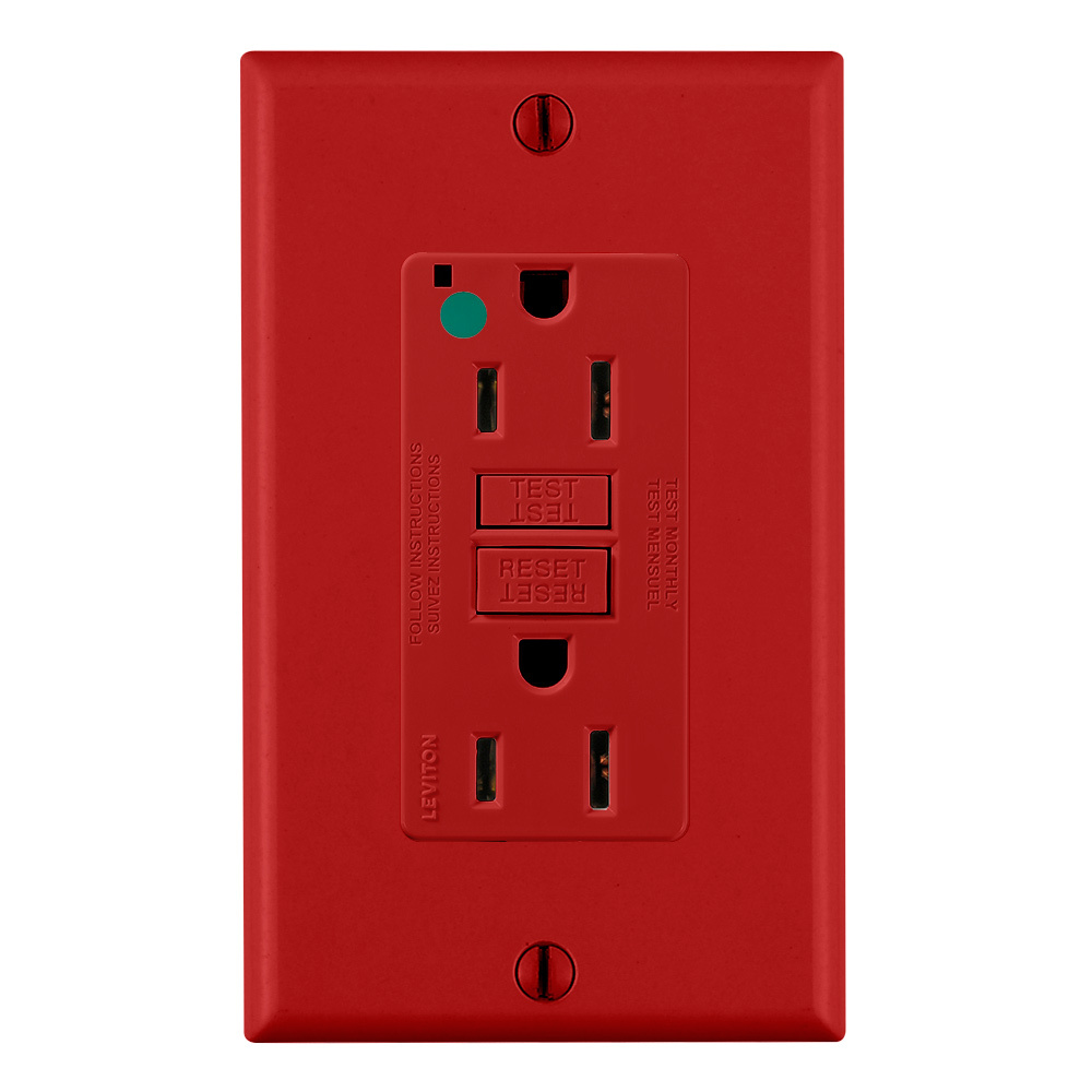 GFNT1-HGR SmartlockPro Duplex Extra Heavy Duty Non-Tamper Resistant Self-Test Slim GFCI Receptacle Outlet, 125 V AC, 15 A, 2 Poles, 3 Wires, Red