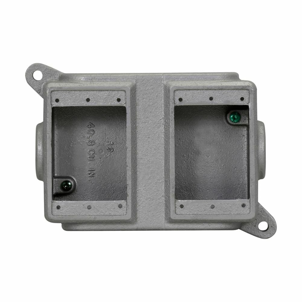 FS029 Condulet 10-Entry Shallow Blank Device Box With Mounting Lug And Ground Screw, 2 Gangs, Feraloy Iron Alloy, Aluminum Acrylic Painted/Electro-Galvanized