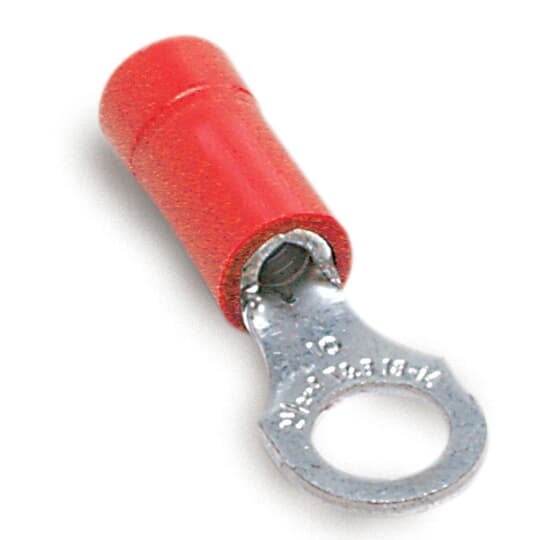 RA717 Sta-Kon RA Series Insulated Ring Terminal, 22 to 16 AWG Conductor, 1.13 in L, Brazed Seam Barrel, Copper, Red