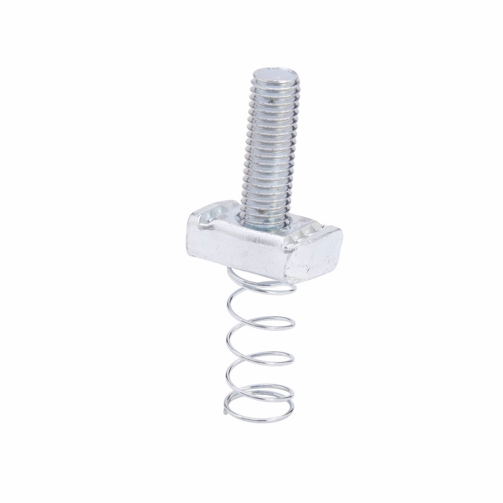 SN224-11/4ZN 200 Standard Stud Nut With Spring, For Use With B22, B24, B26 and B32 Series Medium Channel, 1/4 in THK, 1/4-20 Thread, 1-1/4 in L Stud, Steel