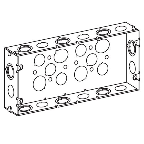 4G5075S General Purpose Multi-Gang Switch Box, Steel, 80 cu-in Capacity, 4 Gangs, (26) Knockouts, 4-9/16 in H x 10-9/16 in W x 1-7/8 in D