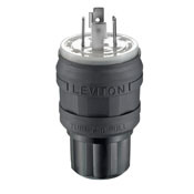 26W75-B 3-Phase Grounding Watertight Cable Mount Locking Plug, 250 V AC, 20 A, 3 Poles, 4 Wires, Black