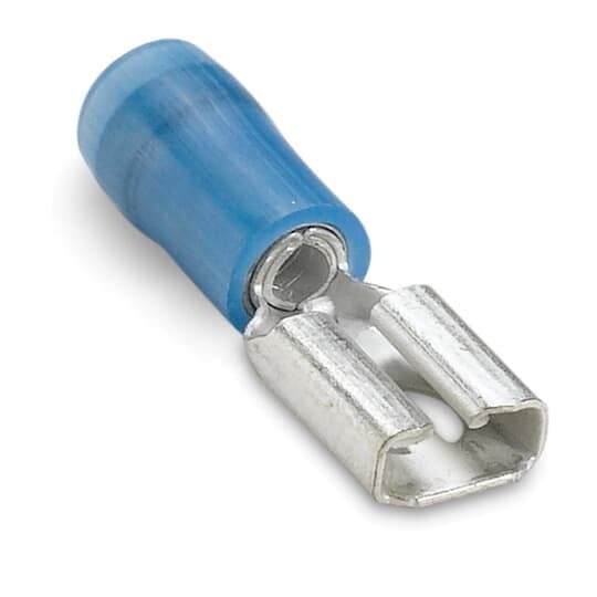 RB250M Sta-Kon Female Disconnect, 16 to 14 AWG Conductor, 0.25 in W x 0.032 in THK Tab, Brazed Seam Barrel, Brass, Blue, Partially Insulated