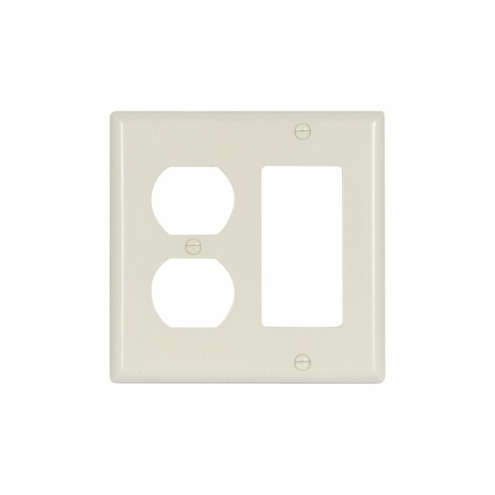 Eaton Combination wallplate, Lt. Almond, Duplex receptacle, Decorator Cutout, Thermoset, Two- gang, Standard, ED Box