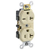 5842-I 1-Phase Duplex Dual Voltage Self-Grounding Straight Blade Receptacle, 125/250 V AC, 20 A, 2 Poles, 3 Wires, Ivory