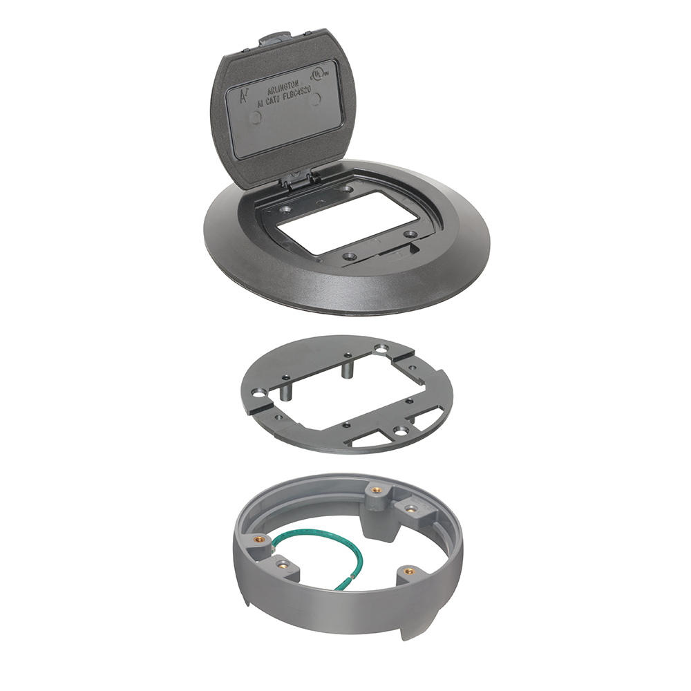 FLBC4520BL Non-Metallic Floor Box Cover Kit, 5-3/4 in L x 5-3/4 in W x 0.468 in THK, Flip Lid Cover, Plastic