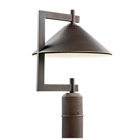 Bringing clean lines to a rustic look, the Ripley collection of outdoor lighting features an Olde Bronze finish that warms the smooth cone shape of this 1 light outdoor post light. 12 inch diameter. Height 16 inches. Uses 1 - 40W max (type R) or 1 - 60W (G type) bulb. UL listed for wet locations.  Dark sky compliant with use of R14 40W bulb. Post not included.