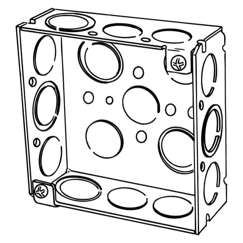 4SEK Square Box, Steel, 21 cu-in Capacity, (16) Outlets, (16) Knockouts, 4 in H x 4 in W x 1-1/2 in D