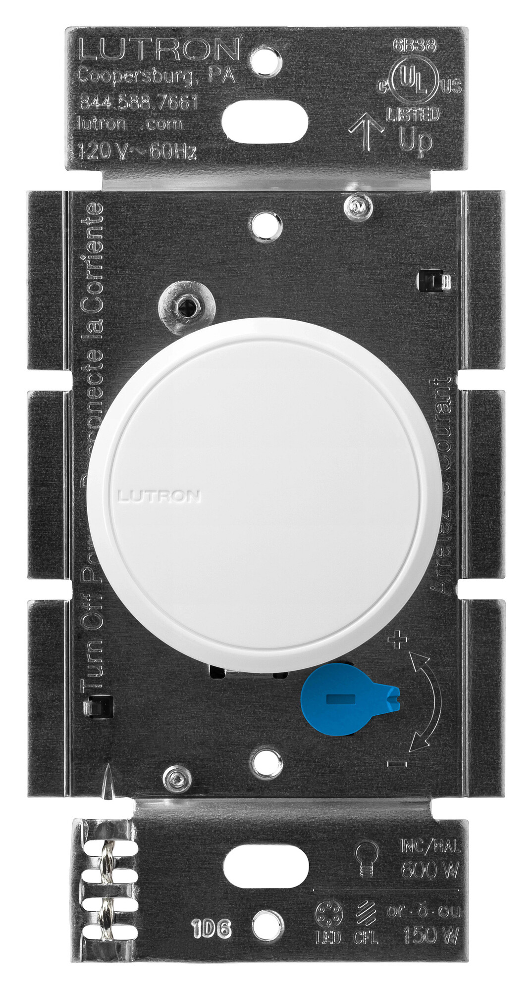 RCL-153PNLH-WH Dalia LED+ Rotary Dimmer Switch with Soft Glow Locator Light, No Neutral Required, 150W LED, 1 Pole/3-Way, White