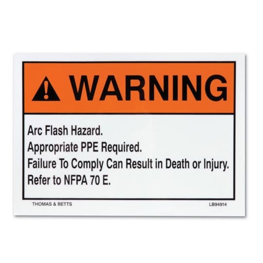 LB94913 E-Z Code Self-Sticking Safety Label, 3-1/2 in L x 5 in W, WARNING Arc Flash Hazard Legend, Black on Orange, Polyester, 25 per Pack Labels
