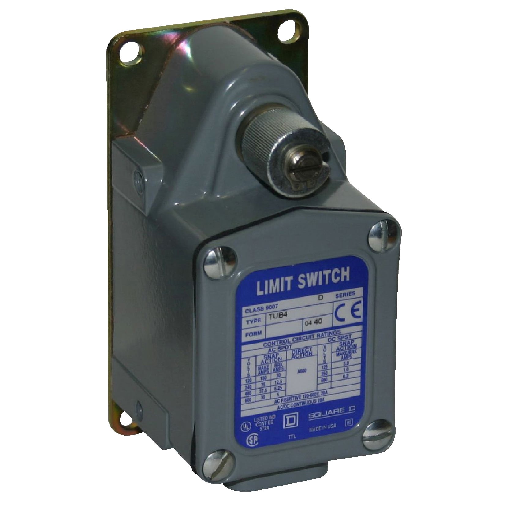 9007TSB2 Severe Duty Mill Limit Switch, 600 VAC, 30 A, Lever Actuator, 1NC+1NO, Form Z 3-Point SPDT-SB Contact, 1 Pole