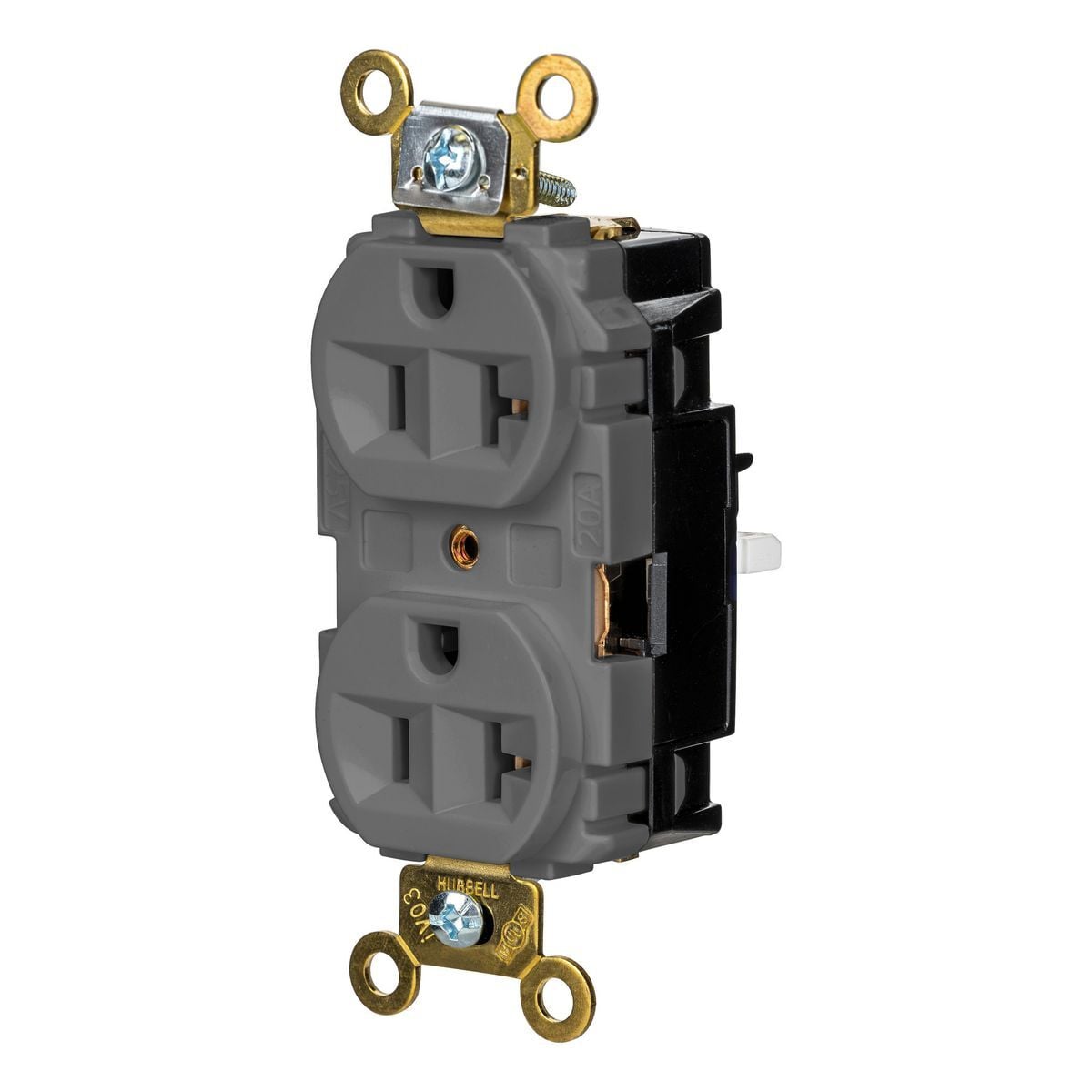 HBL5362STGY EdgeConnect Straight Blade Receptacle, 125 V, 20 A, 2 Poles, 3 Wires, Grey