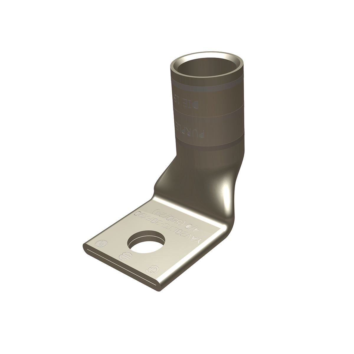 YAV2CLTC38FX90 YAV-CL-TCFX 1-Hole Internal Chamfer Non-Insulated Lug Compression Connector With Inspection Window, 2 AWG DLO/Flexible Copper/Solid Copper/Stranded Copper/Copper Weld Conductor, Die Code: 10, 3/8 in Stud, Copper