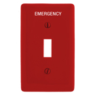 Hubbell Wiring Device Kellems, Wallplates and Box Covers, Wallplate,Nylon, Mid-Sized, 1-Gang, 1) Toggle, Marked "Emergency", Red