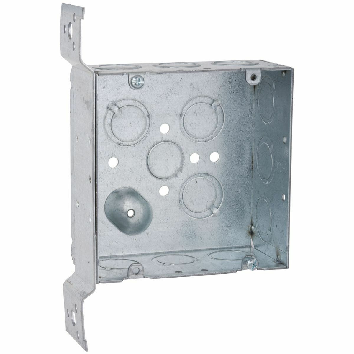 254 Square Box, Steel, 42 cu-in Capacity, (14) Knockouts, 4-11/16 in H x 4-11/16 in W x 2-1/8 in D