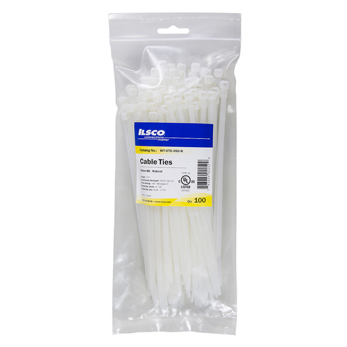 WT-075-050-N Type WT Cable Tie, 7-1/2 in L x 0.189 in W, Nylon 6.6, Natural