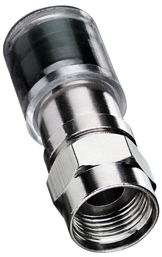 IDEAL, Compression Connector, OmniCONN, F-Type, Material: Brass, Finish: Nickel-Plated, Nominal Impedance: 75 OHM, Ports Size: 7/16 IN, Coaxial Cable Type: RG-6, Bandwidth: 3 GHZ, Dielectric Diameter: 0.175 - 0.183 IN, Overall Jacket Diameter: 0.260 - 0.280 IN