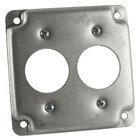Square Box Surface Cover, 5 Cubic Inches, 4 Inch Square x 1/2 Inch Deep, 1-13/32 Inch Diameter Hole, Galvanized Steel, For use with Two Single Flush Receptacles