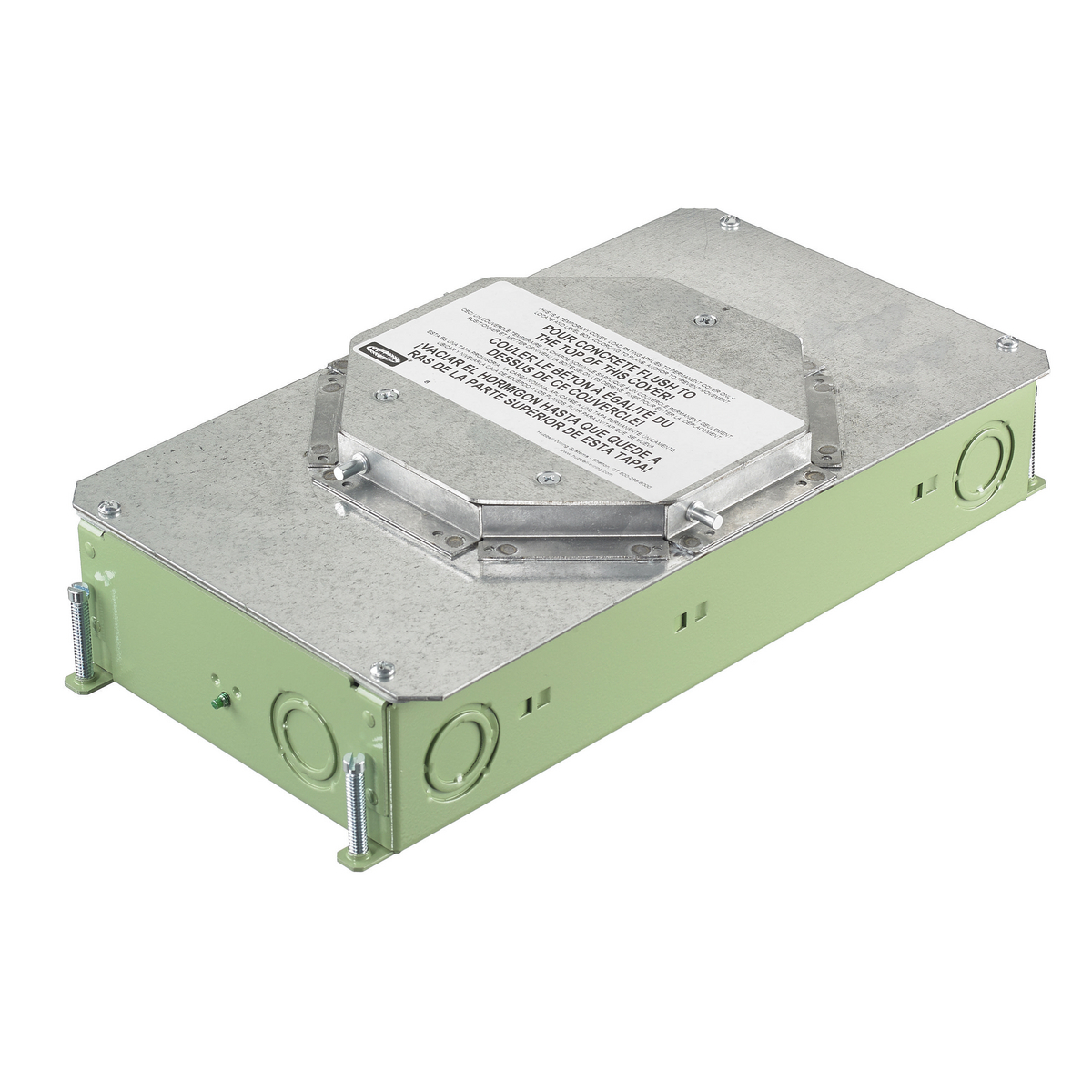CFB2G25RCR Corrosion Resistant On-Grade Floor Box, Stamped Steel, 30 cu-in Capacity, 2 Gangs, 10 Knockouts, 13.8 in L x 6.37 in W x 3.24 in H