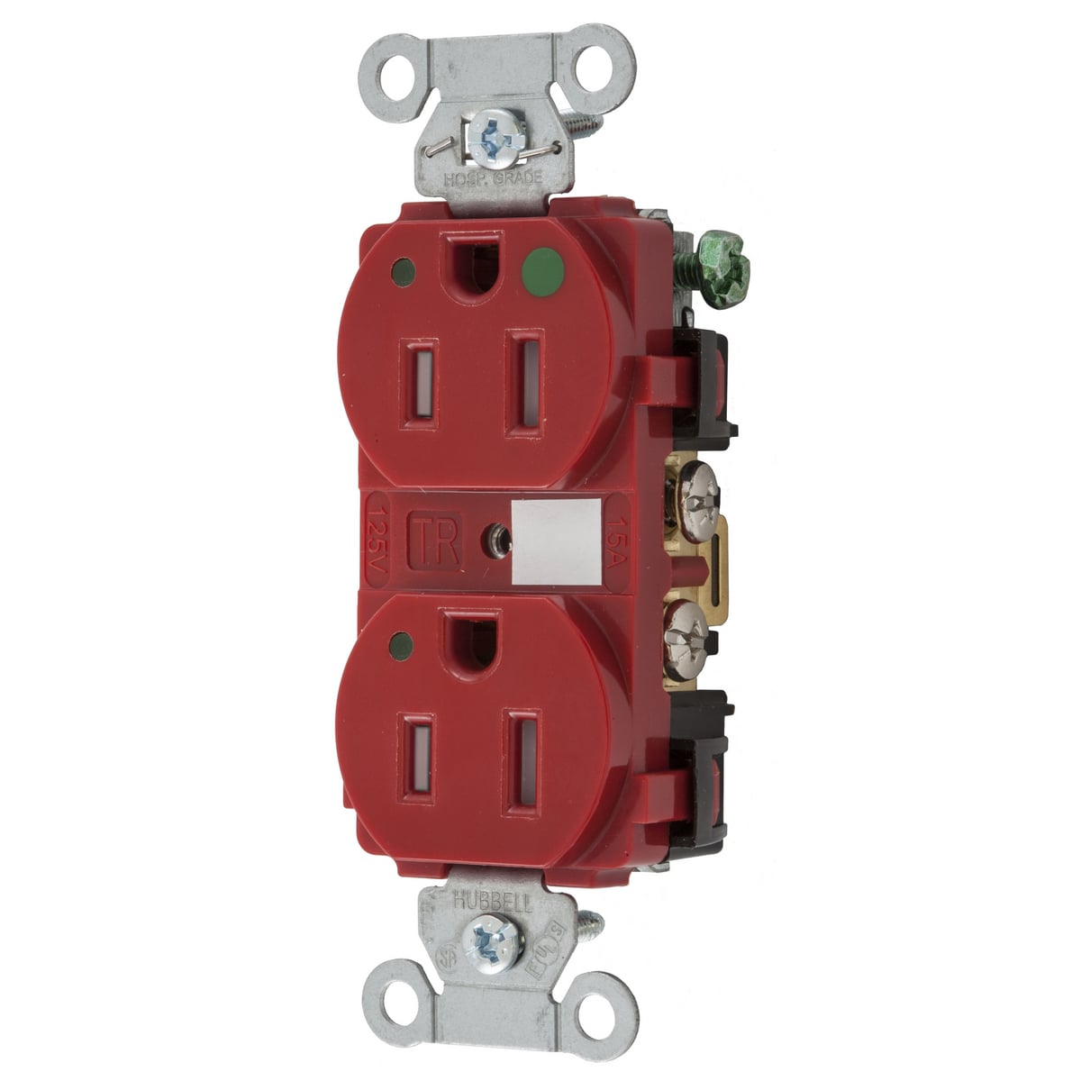 8200REDLTRA 1-Phase Duplex Heavy Duty Tamper-Resistant Straight Blade Receptacle With Power Indicating LED, 125 V AC, 15 A, 2 Poles, 3 Wires, Red