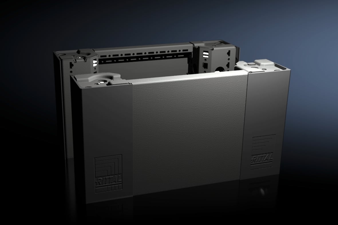 8620021 Front/Rear Base/Plinth Corner Piece With Base/Plinth Trim Panel, 200 mm H, For Use With VX, TS, TS IT, SE, PC, IW, TP, CM and TE Series 400 mm W Base/Plinth Enclosure, Carbon Steel, Jet Black
