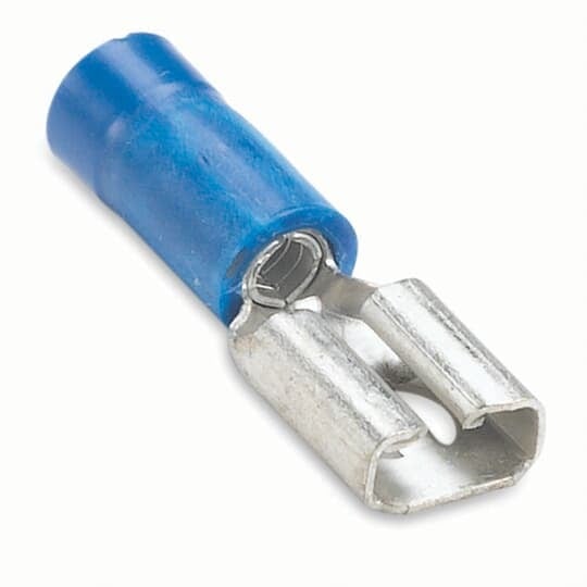 14RBD-182 Sta-Kon 187 Female Disconnect, 16 to 14 AWG Conductor, 0.187 in W x 0.02 in THK Tab, Internal Serration Long Barrel, Brass, Blue, Insulated