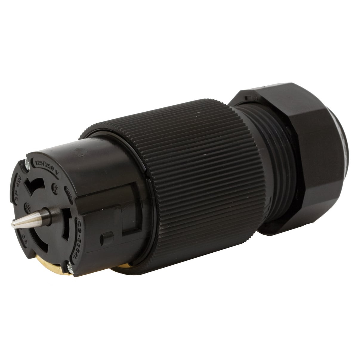 CS6364L Economy Female Grounding Heavy Duty Isolated Standard Cord Mount Locking Connector, 125/250 V AC, 50 A, 3 Poles, 4 Wires, Black