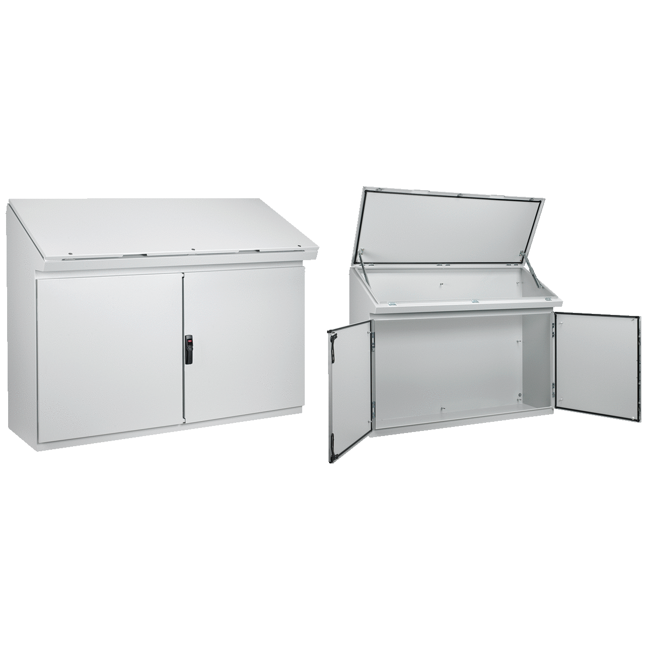 PGLD12135DC ProLine Gold/P11 2-Door Double Bay Single Access Desk Console Enclosure, 1175 mm L x 1250 mm W x 469 mm D, NEMA 12 NEMA Rating, Steel